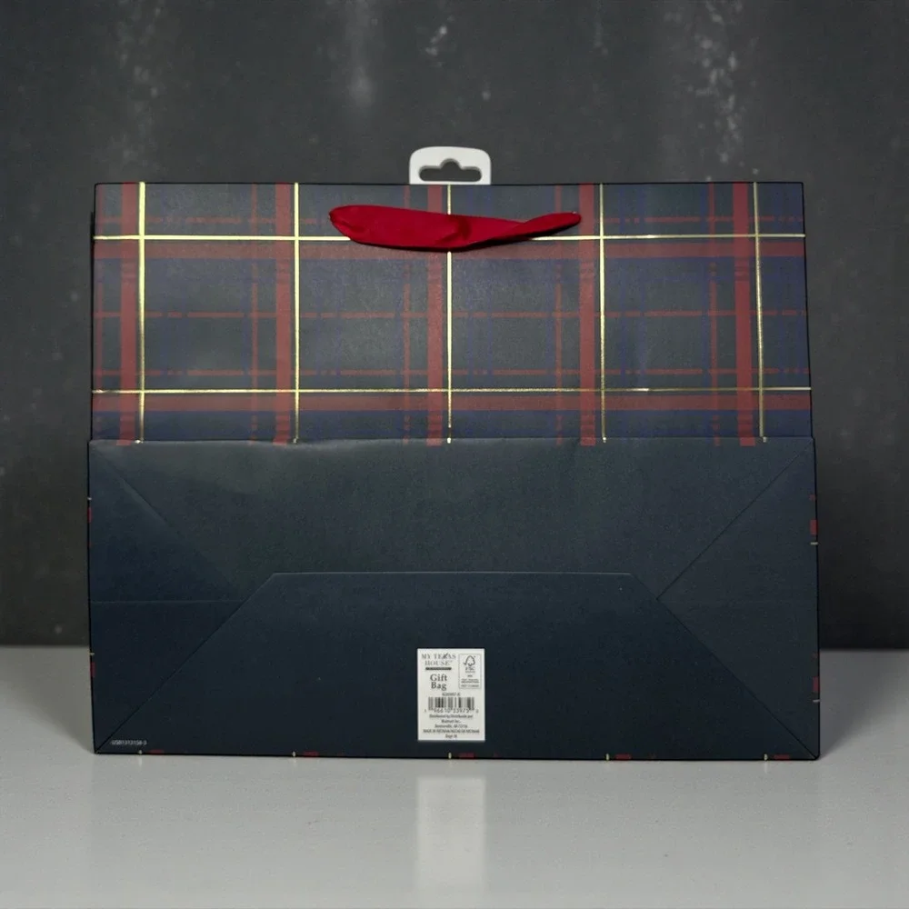My Texas House XL Tartan Plaid‎ Christmas Gift Bag – Red Green Navy